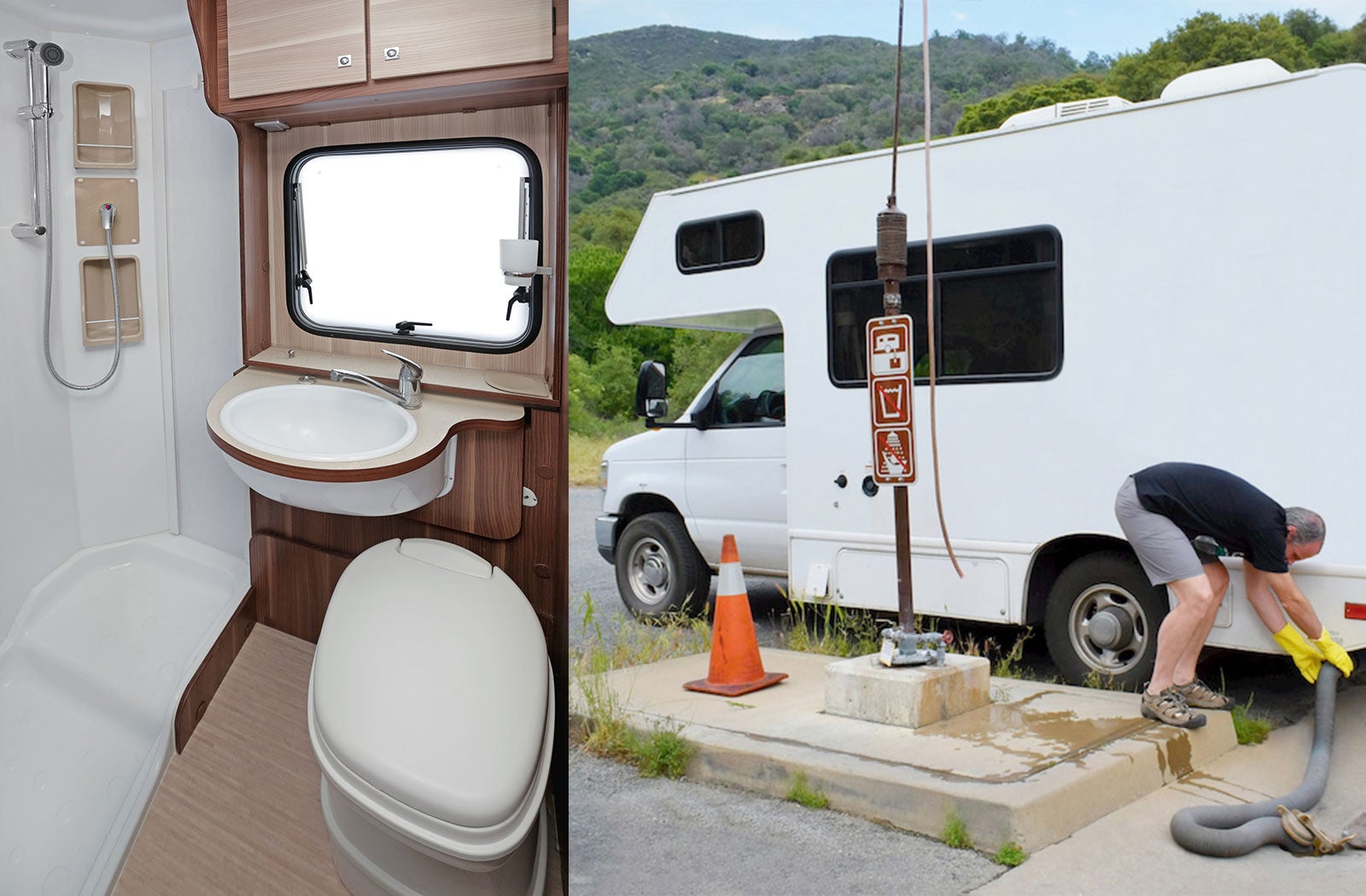 Portable RV/camper toilet and holding tank setup in Monroe, Louisiana
