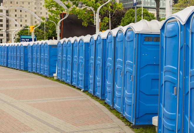 Seasonal porta potty units set up at a Monroe, Louisiana venue
